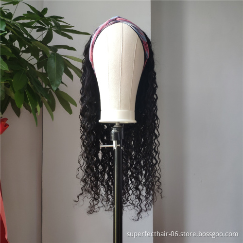 Color headband wig human hair headband wig with bangs headband wig
